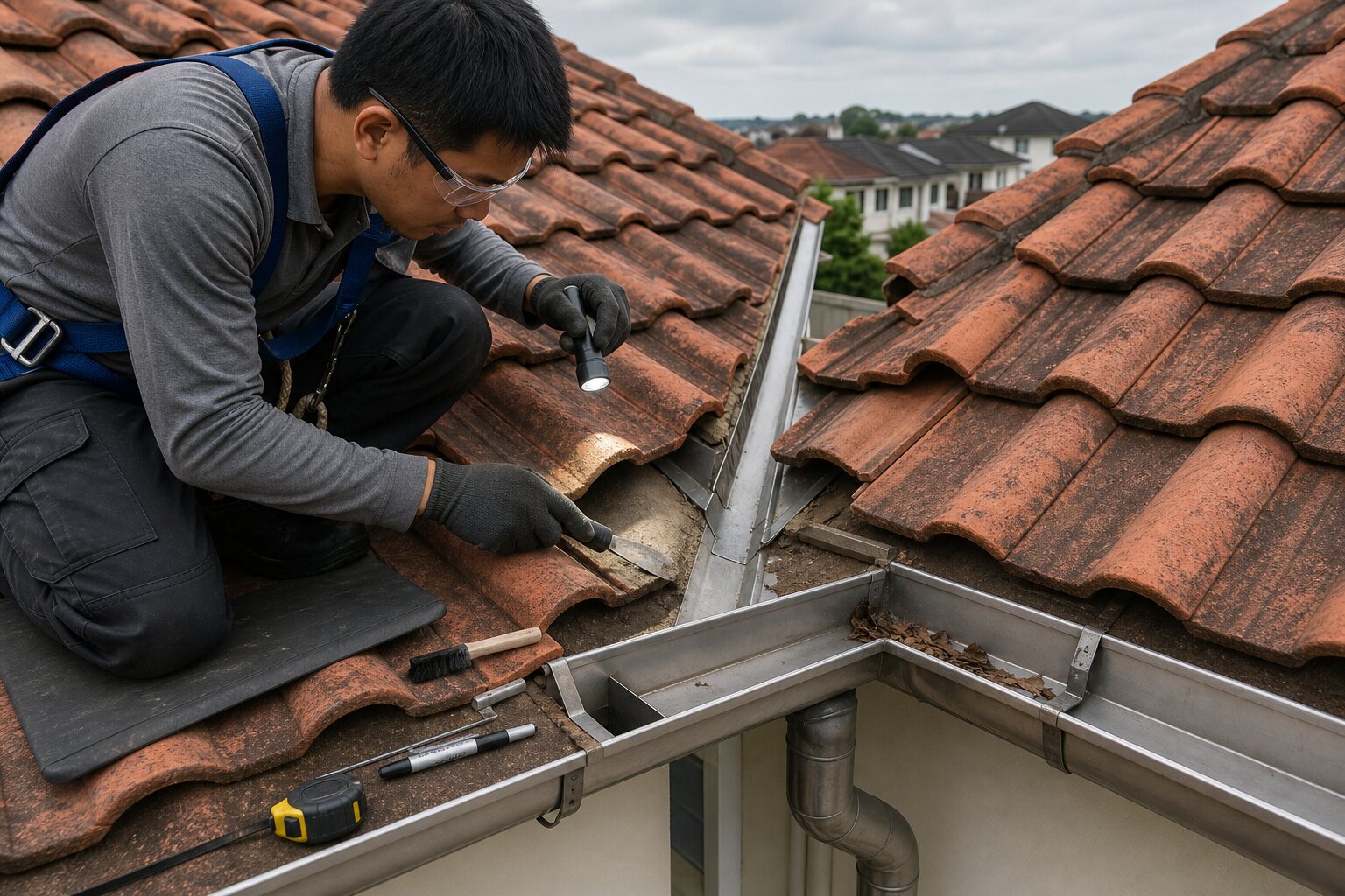 Roof detail inspection for roof leak repair